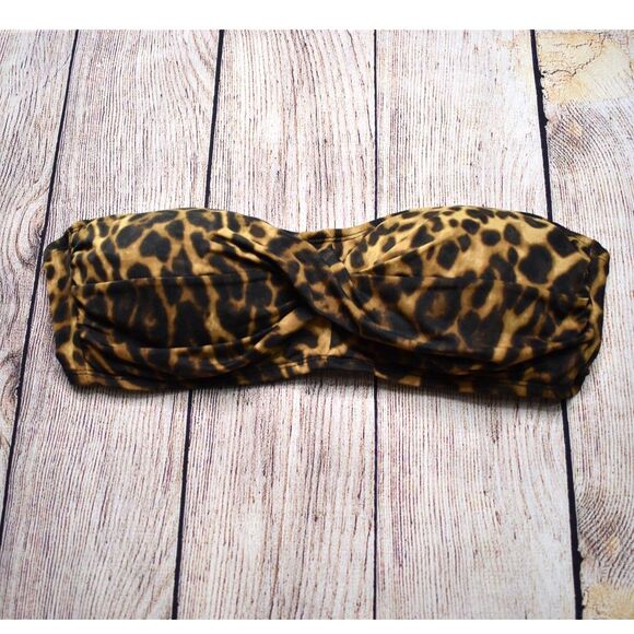 Ralph Lauren Bandeau Swim Top Leopard Brown Black Womens Swimwear Small - Picture 1 of 5